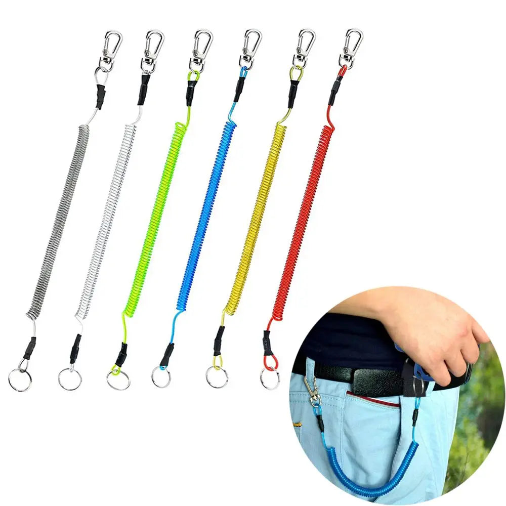 Elastic Secure Buckle Lock Tackle Steel Wire Fishing Accessories Retractable Lanyard Keychain Fishing String Spring Rope Vue