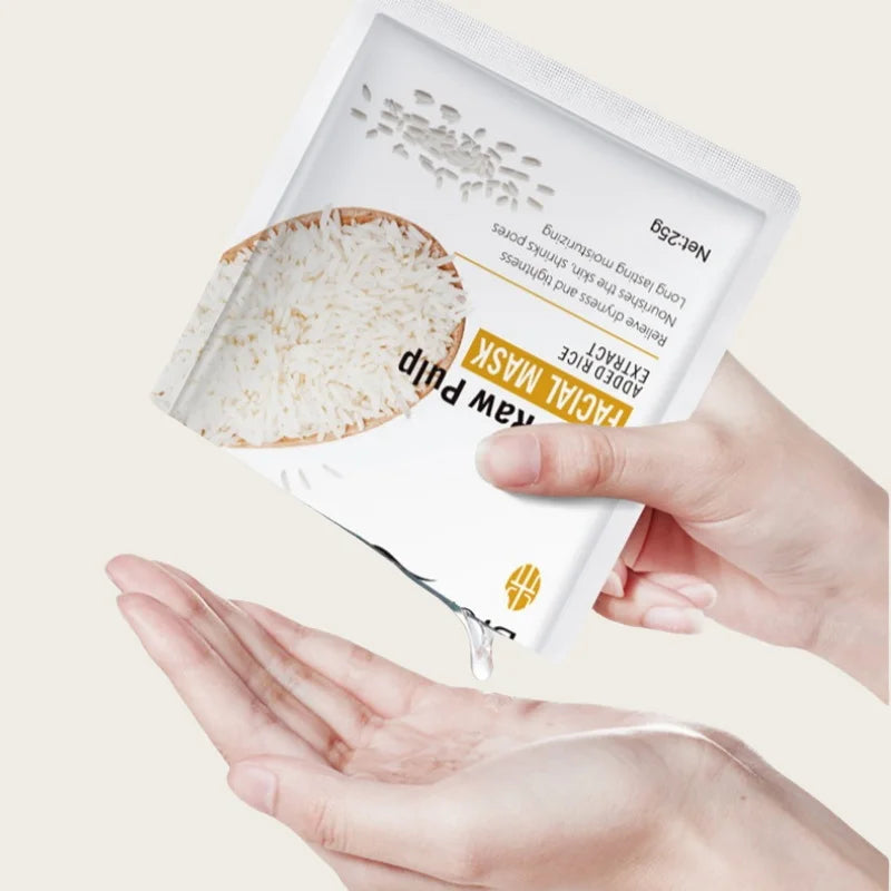 10 Pieces of Rice Puree Facial Mask, Moisturizing, Firming and Hydrating, Korean-Style Skin Care Mask Sheet Vue
