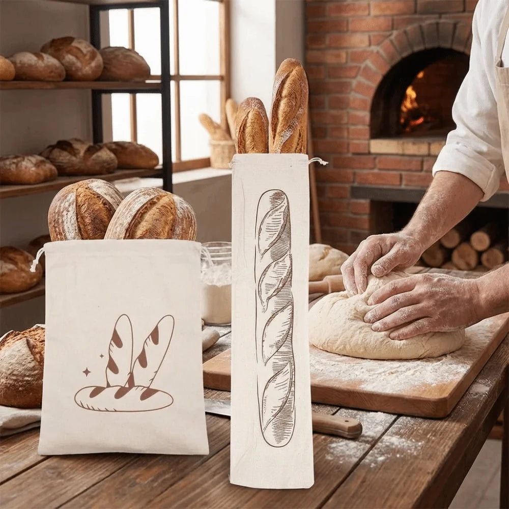 2PCS Large Linen Bread Bag Eco Friendly Reusable Drawstring Bread Bag Fresh Keeping Washable Bread Storage Bags Homemade Bread Vue