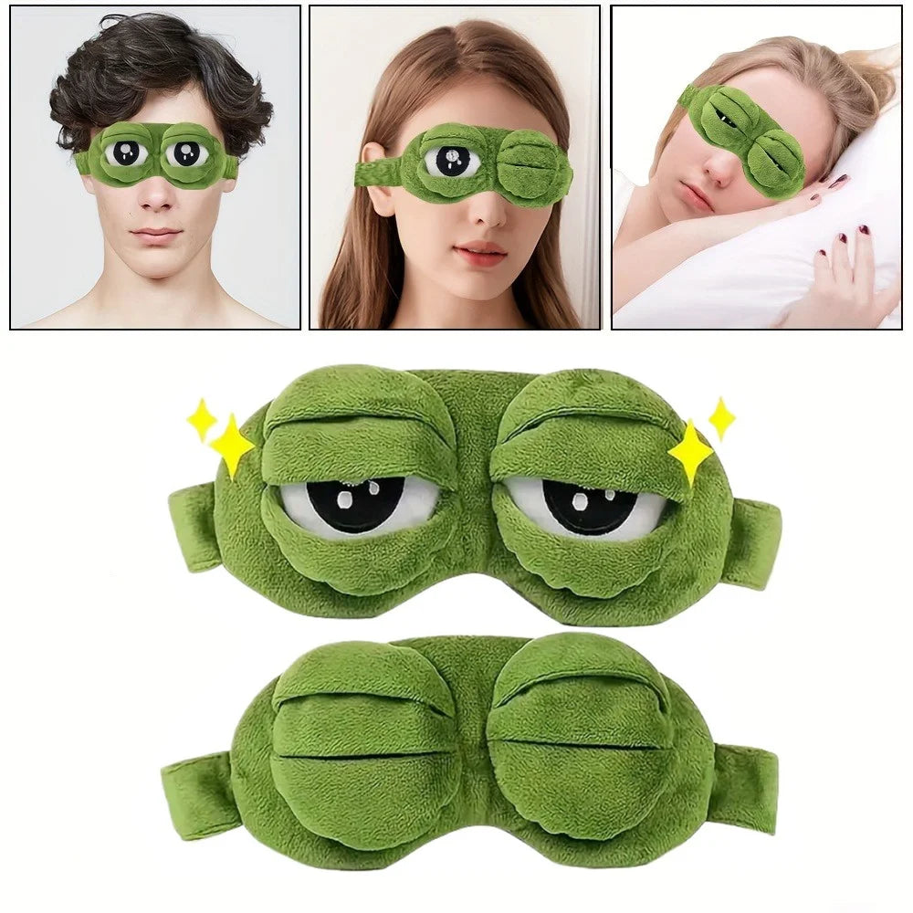 3D Cartoon Frog Sleep Mask Soft Light Blocking Eyeshade Portable Travel Office Blindfold Comfort Sleeping Aid for Men Women Vue