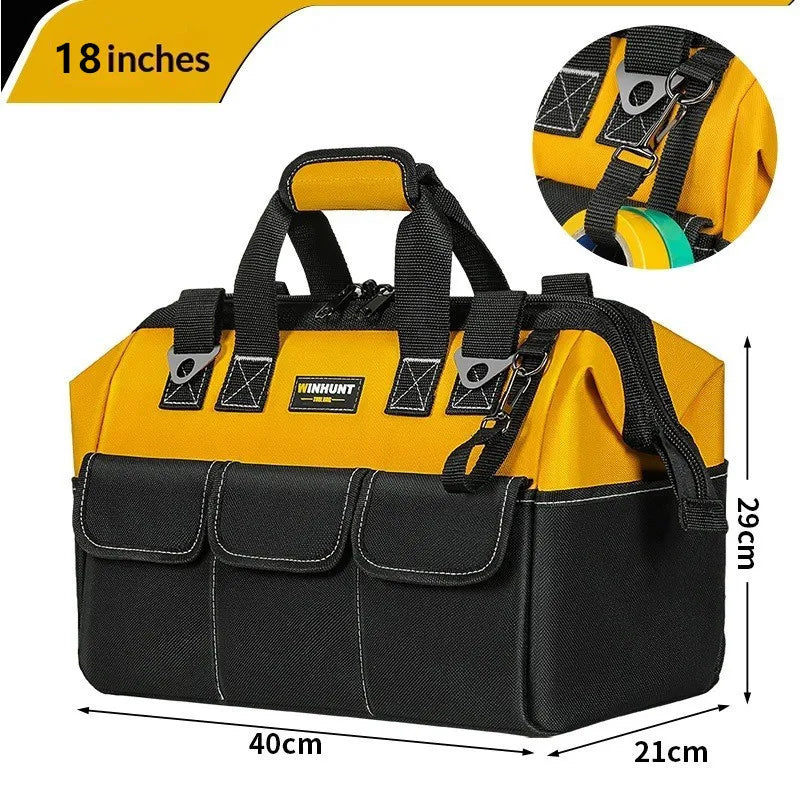 Multi-Pocket Heavy Duty Tool Bag with Reinforced Bottom, Portable Tote for Electricians, DIY, Repair and Installation Vue 18 inches