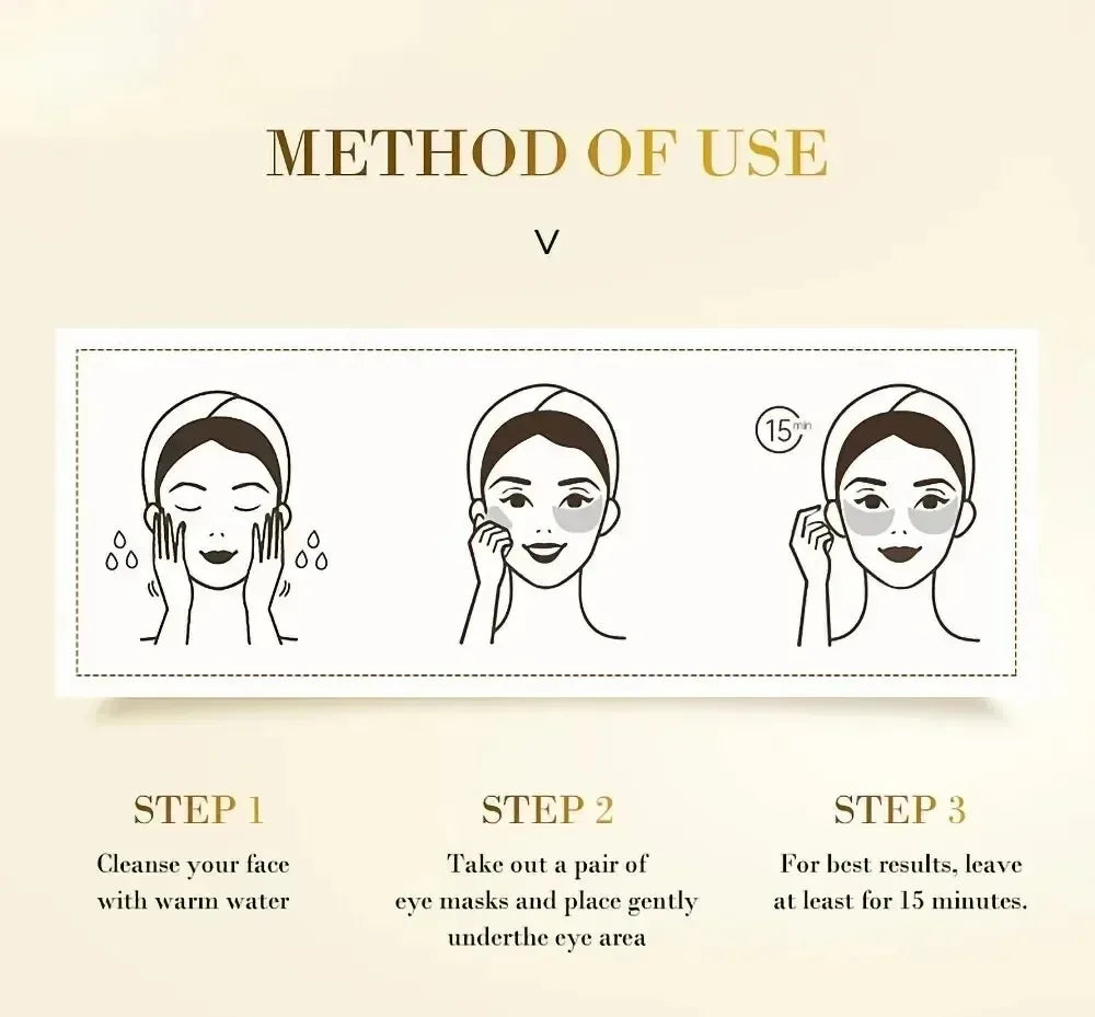 Se Nana Gold Eye Mask 60 Pieces/Box Smooth and Radiant, Hydrating and Moisturizing, Reduces Fine Lines, Dark Circles, and Tightens the Eye Area Vue