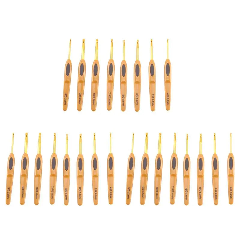 ABKW-24Pcs Handmade Crochet Hook Set Stitches Sewing Tool Home Knitting Needles Aluminum Alloy DIY Portable Vue goldbrown