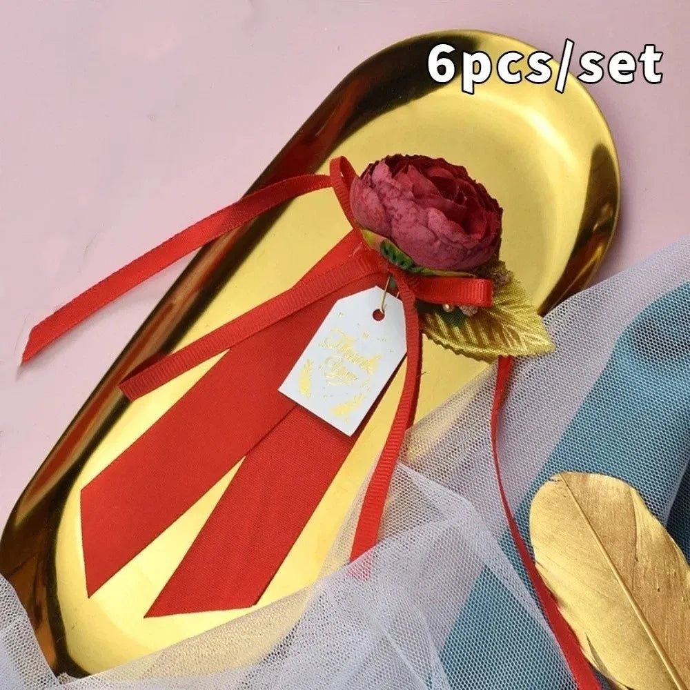 6pcs Multi-use Realistic Gift Box Decor Rustic Style Silk Ribbon Wedding Car Flowers Elegant Candy Box Flower Car Decoration Vue Style 1