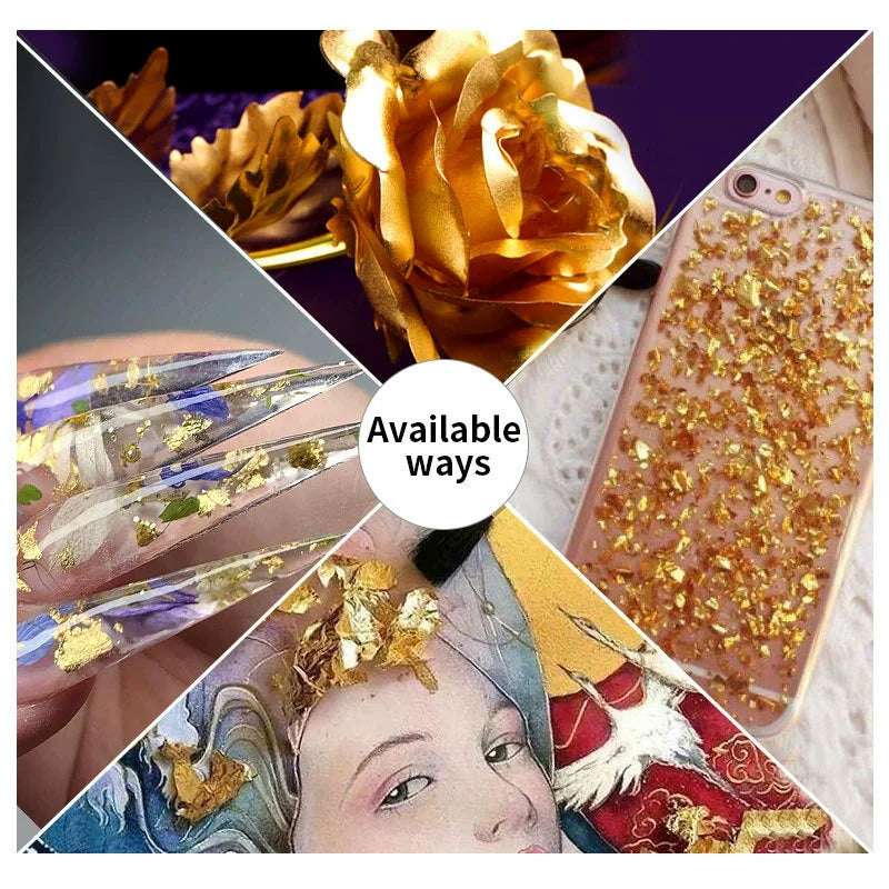 1Box Gold Silver Irregular Nail Art Foil Paper Glitter Gold Leaf Flakes Nail Art Sequin Foil Paper Fragments DIY Manicure Decora Vue