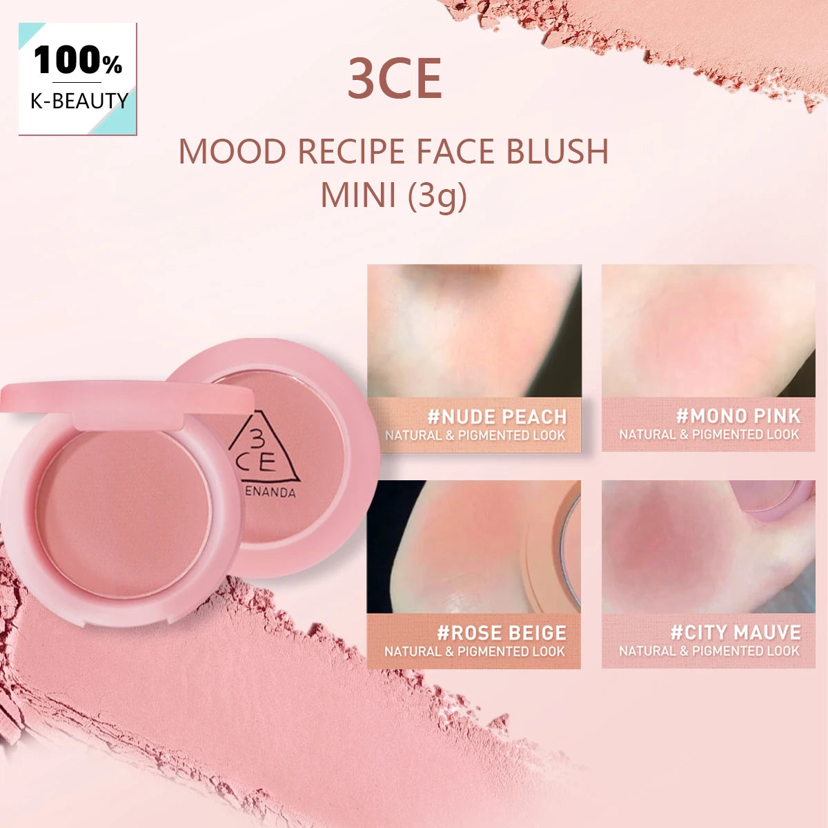 3CE NEW Mood Recipe Face Blush,Natural Color Payoff,Complexion Brightening,Quick Application,Korean Cosmetic,Korean Makeup Vue