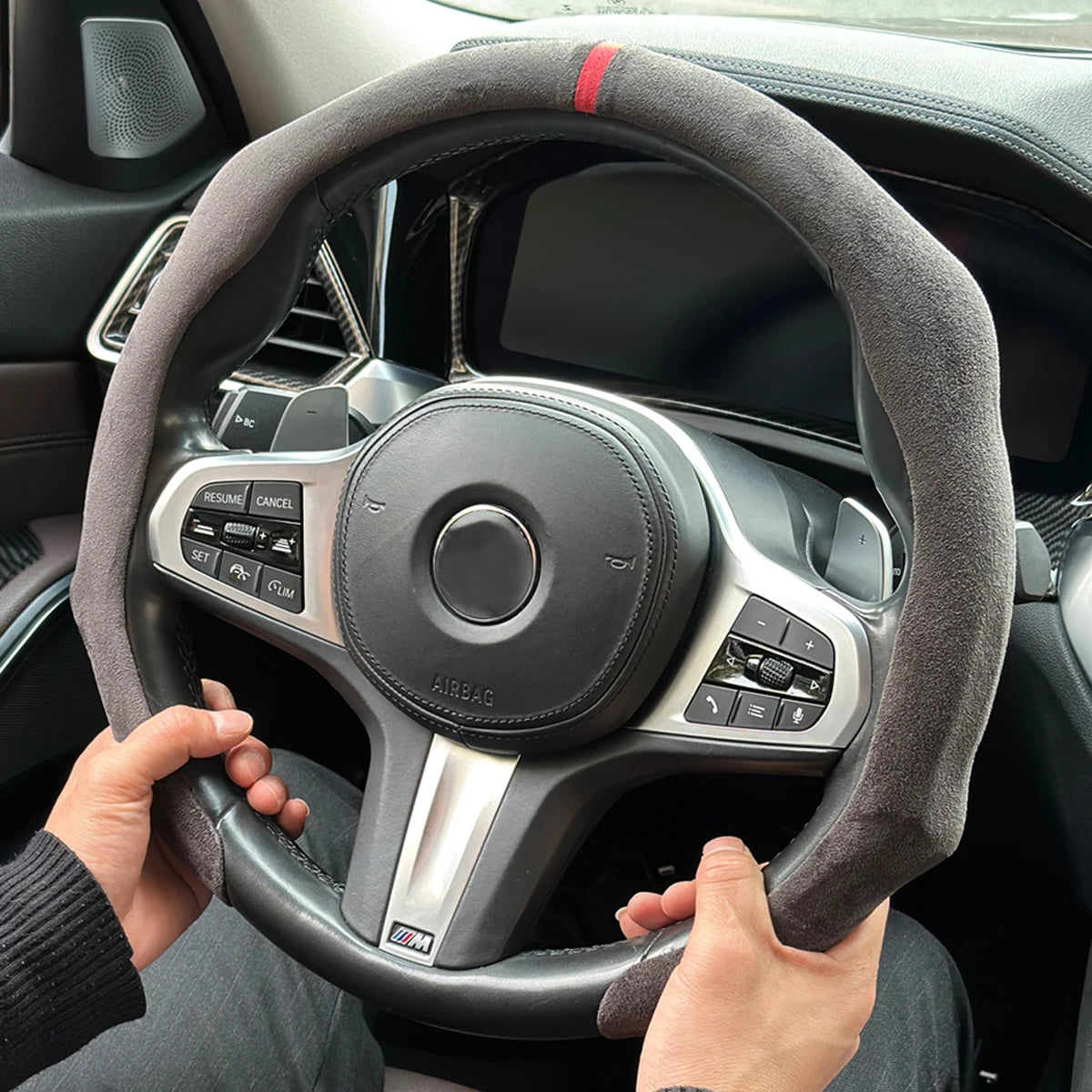 5D Sports Premium Non-slip Car Steering Wheel Booster Cover For BMW M Sport G30 G02 X5 F40 F41 G82 M4 Soft Suede Car Interior Vue