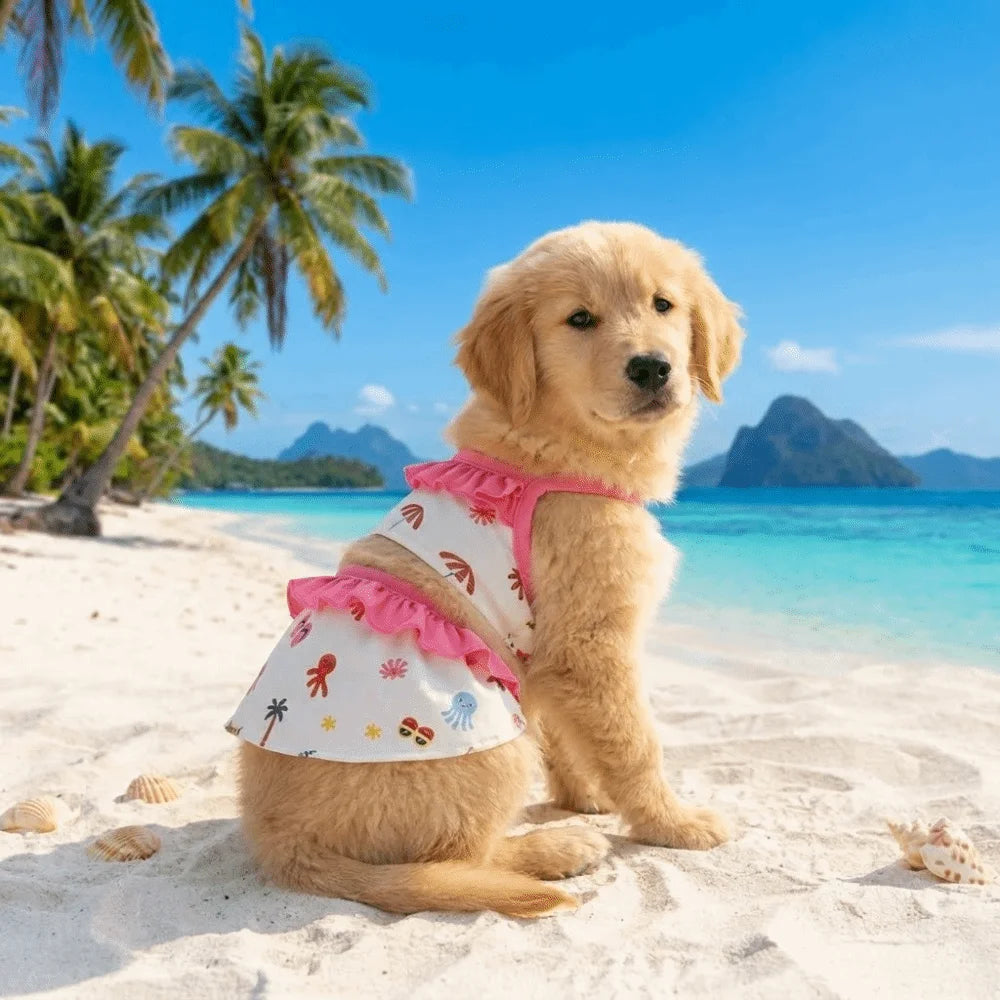 Fashion Cartoon Print Pet Swimsuit Soft Thin Breathable Pet Princess Dresses Comfortable Dog Bikini Vest Daily Wear Vue