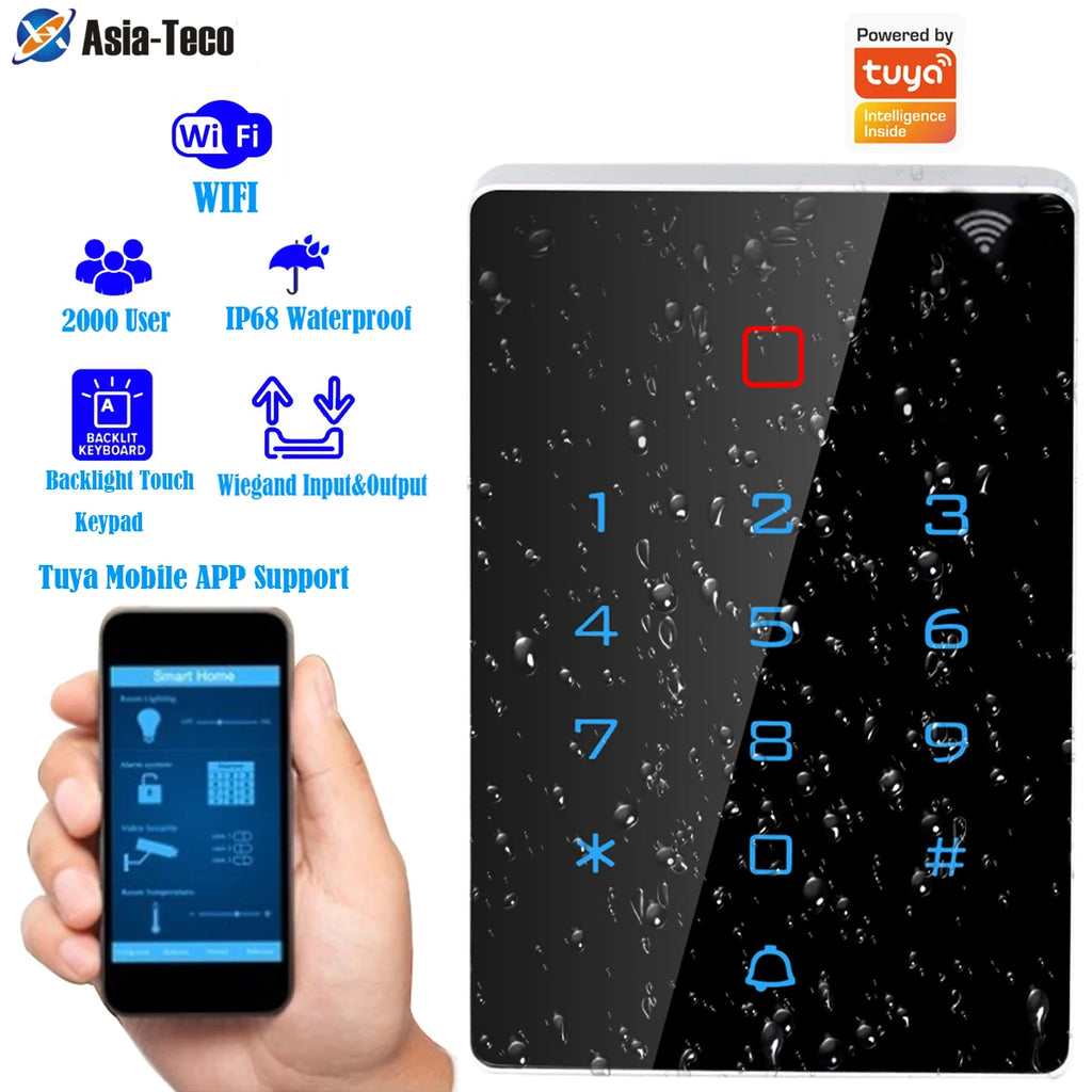 Waterproof WiFi Backlight Touch 125khz RFID Card Access Control Keypad WG26 Output Alarm Management Card Support Tuya App Vue