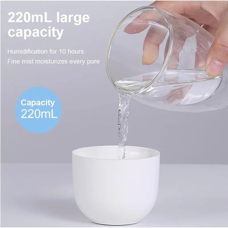 Portable 220ml Mini USB Humidifier with Colorful LED Lights Ultrasonic Cool Mist Air Diffuser for Home Office Car Bedroom Vue