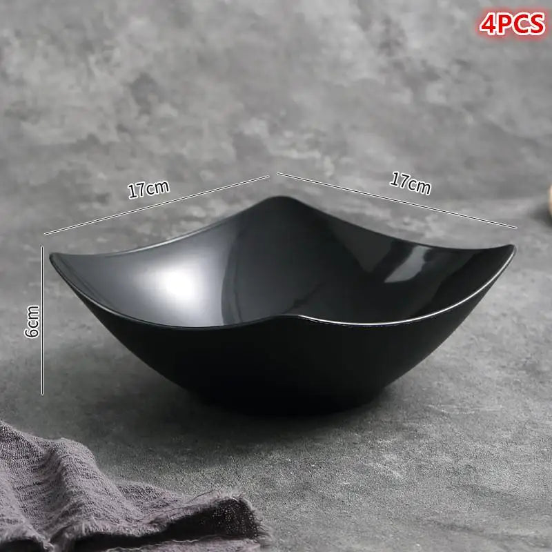 4 Pcs Plastic Salad Mixing Bowls Premium Quality Multipurpose Bowls For Fruit Vegetable Snacks Breakfast Restaurant Cafe〔CC11〕 Vue Black