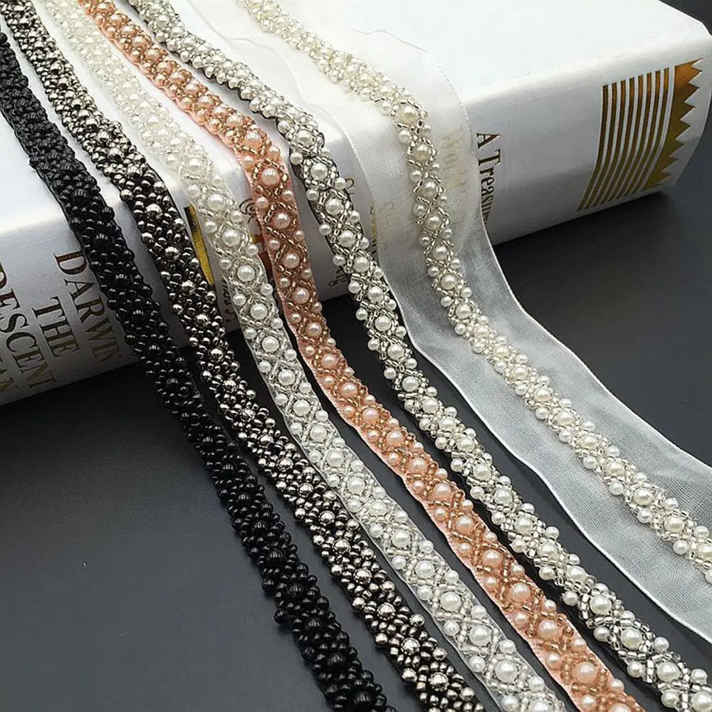 Handmade Decoration Bridal Applique Wedding Pearl DIY Ribbon Beaded Dress Decor Lace Trim Vue