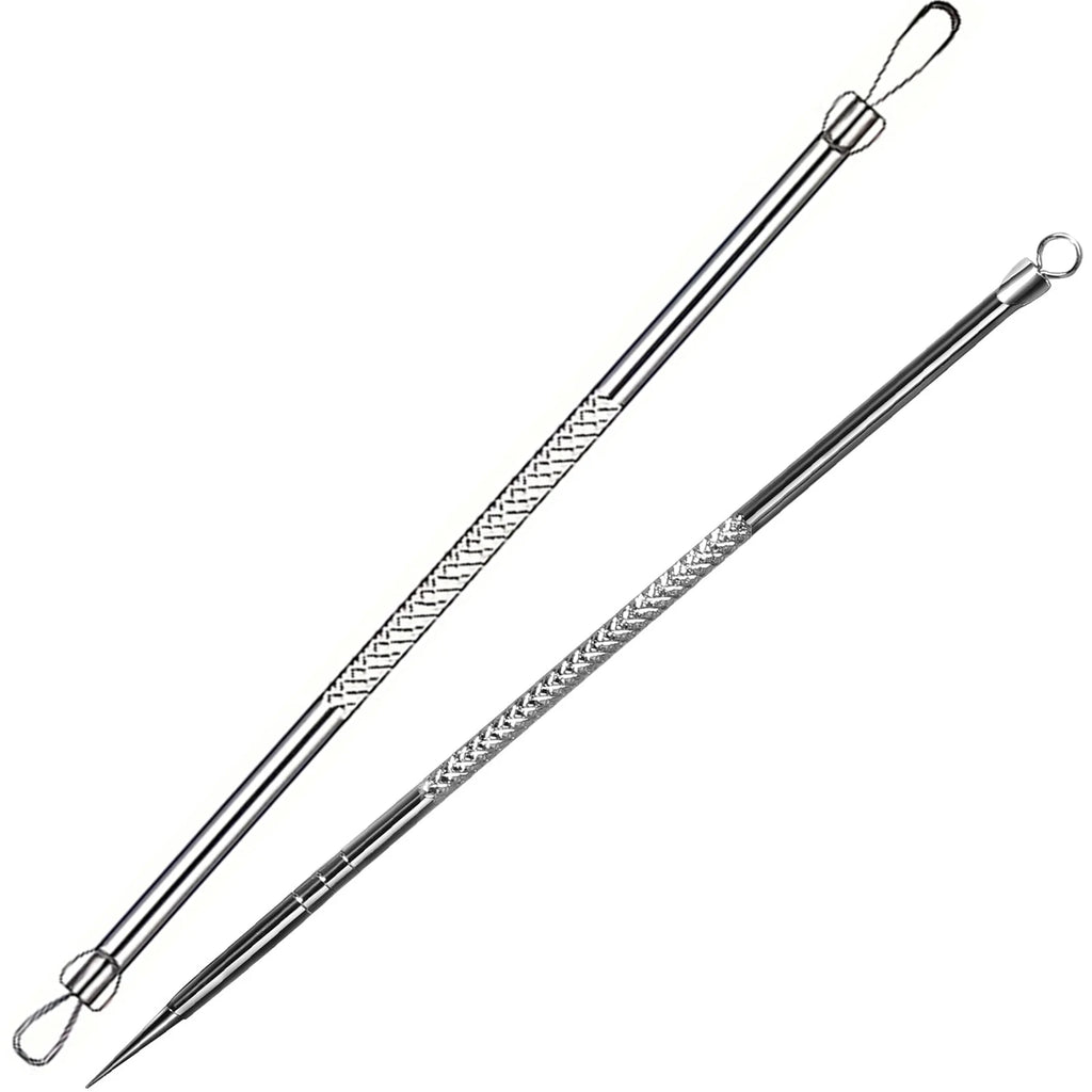 Teenitor Pimple Extractor Acne Treatment Tool Surgical Grade Blackhead Comedone Removal 2-in-1 Tool for Face Nose Blackhead Extr Vue Silvery 2pcs