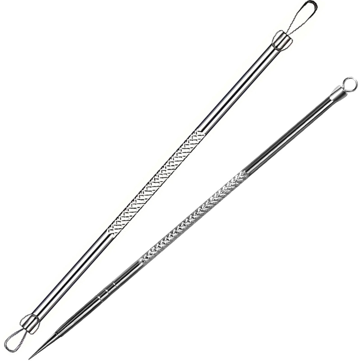Teenitor Pimple Extractor Acne Treatment Tool Surgical Grade Blackhead Comedone Removal 2-in-1 Tool for Face Nose Blackhead Extr Vue Silvery 2pcs