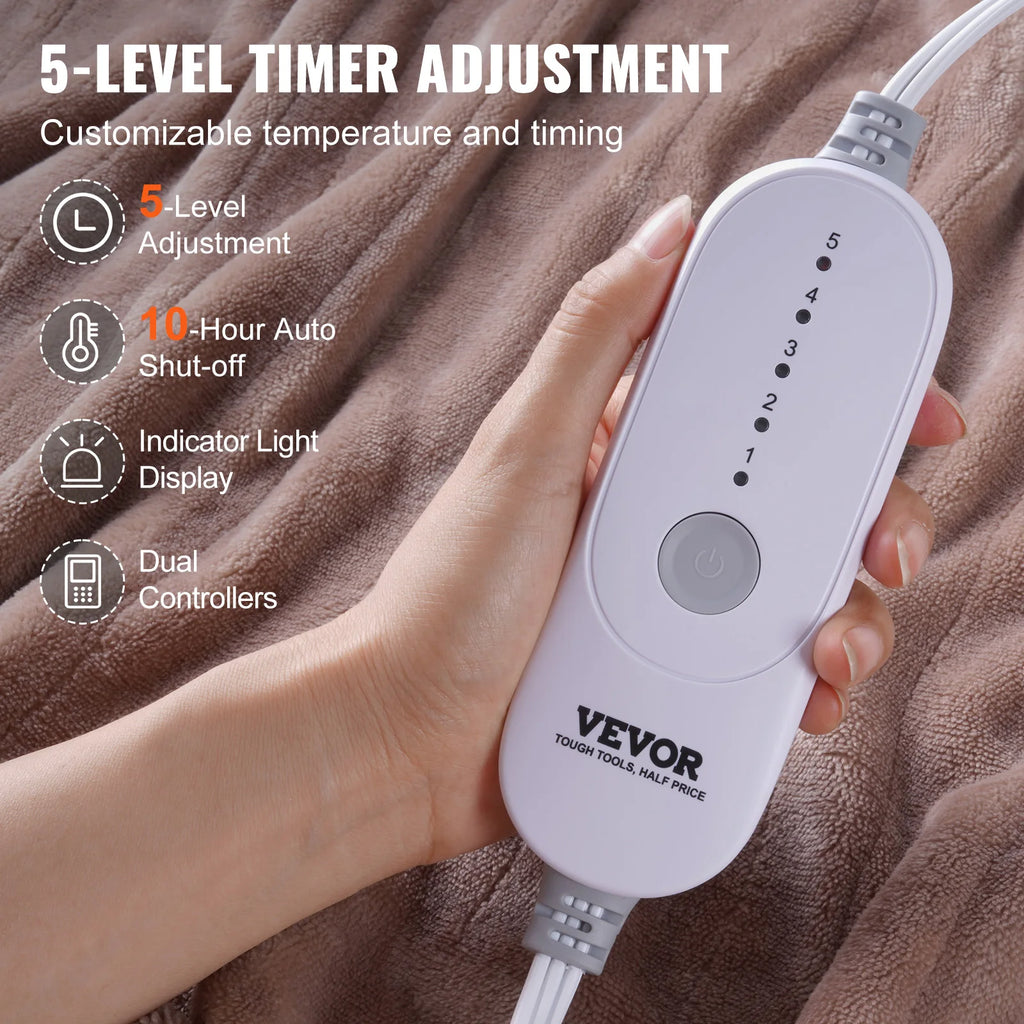 VEVOR King Electric Heated Blanket 100x90" | 5 Heat Levels & Timer Electric Heated Blanket Vue