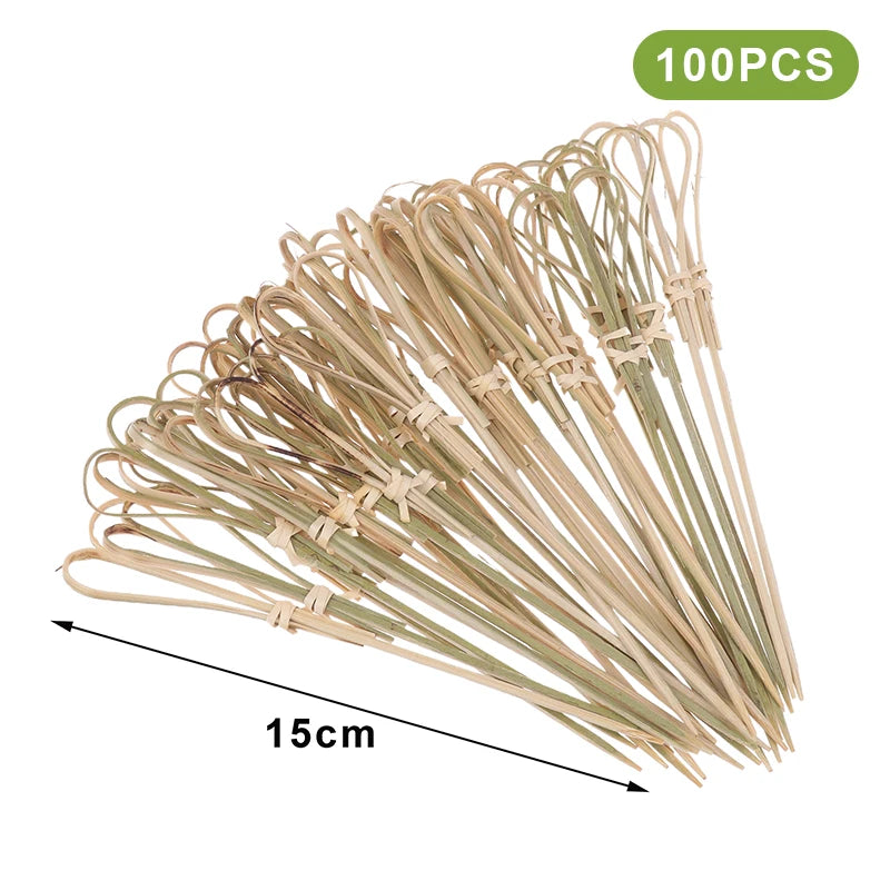 Bamboo Skewers Barbeque Bar Tool Kitchen Cocktail Picks Disposable Vue Scissors 15cm