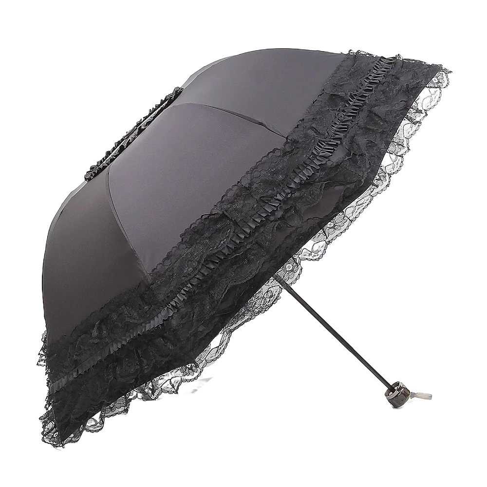Fashion Lolita Lace Sun Umbrella Anti-UV Protection Thickened Portable Sunshade Folding Waterproof Folding Umbrella Girl Vue Black