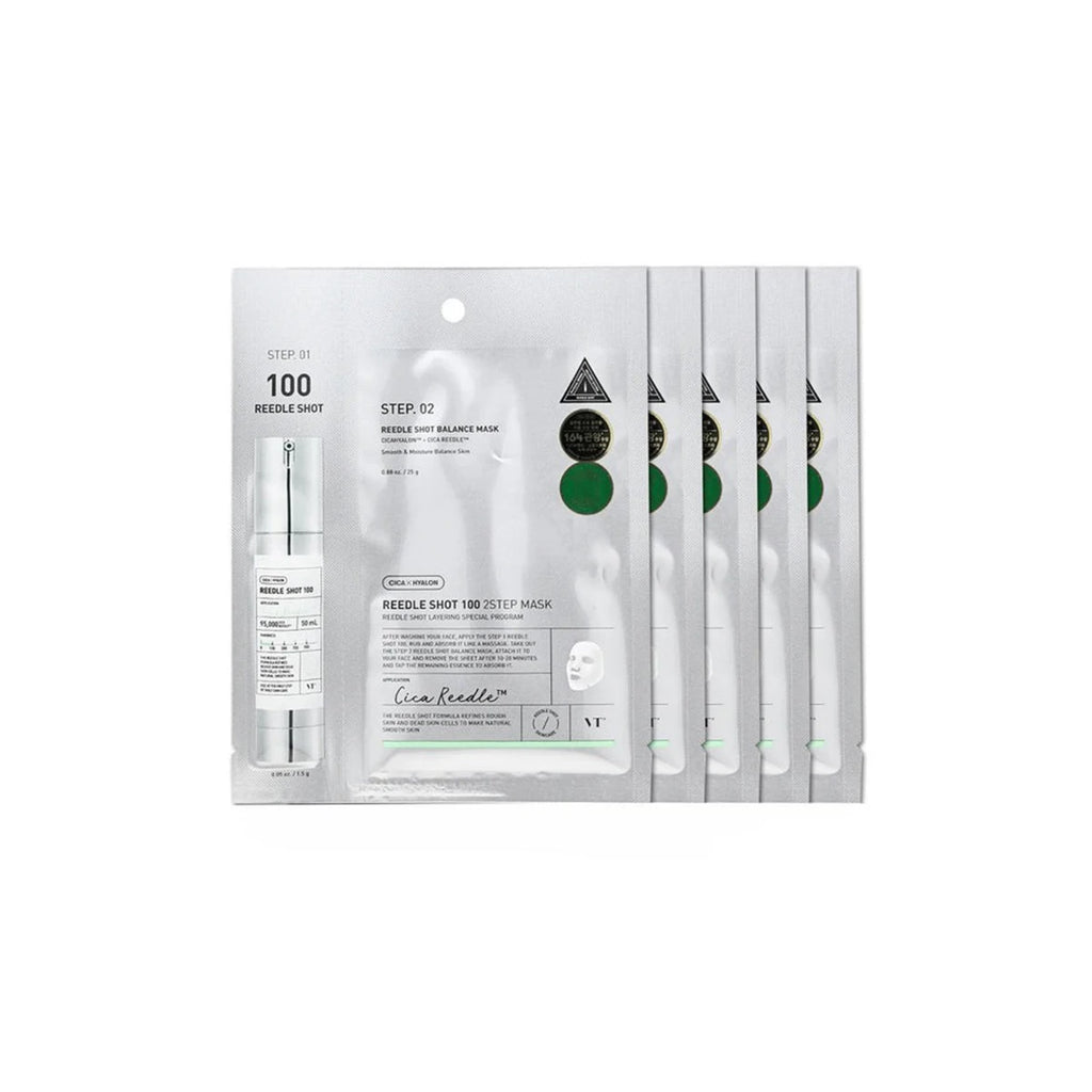 VT Reedle Shot 100 2-Step Mask*5pieces,Intensive Recovery Mask,Glow Mask,Smoothing Care Mask,Korean Skincare,Korean Makeup Vue 5 pieces