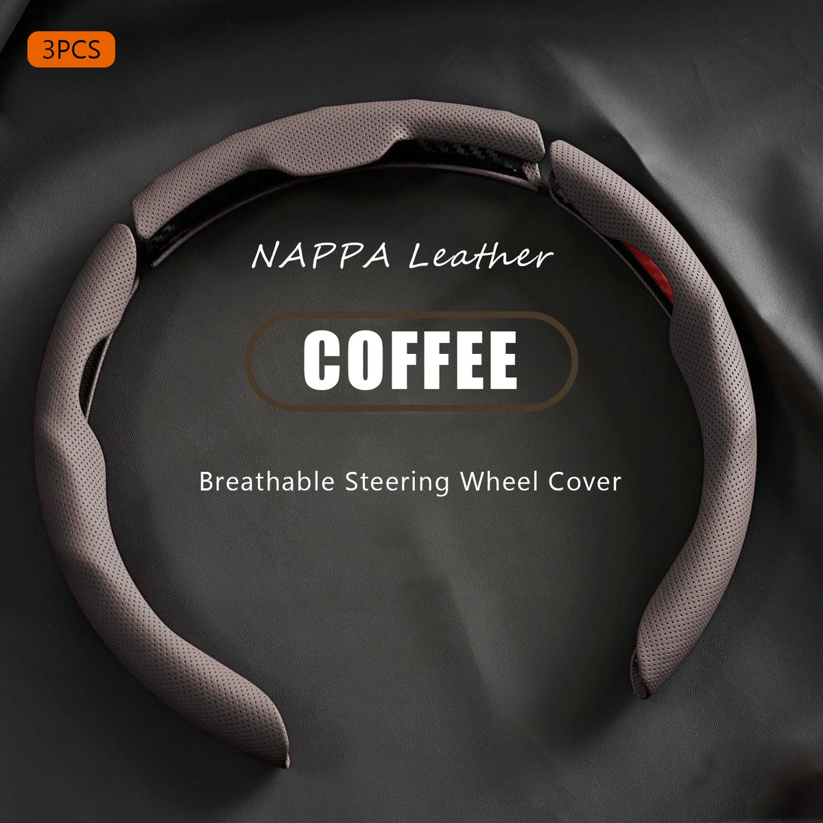 3PCS NAPPA Leather Universal Car Steering Wheel Cover Breathable Anti Slip Car Decoration 37-38cm Resistant Automotive Parts Vue