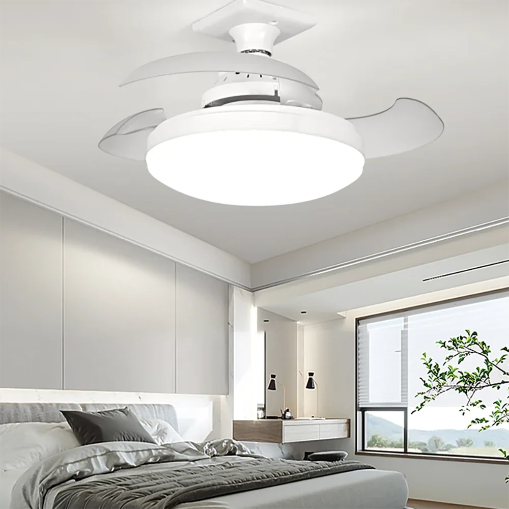 With Remote Control Room Lighting Suitable 52CM Invisible Fan Light 48W Home E27 Base Silent Retractable Blade Vue