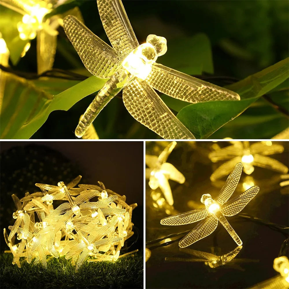 Dragonfly Solar String Lights 100LEDS Outdoor Waterproof 8 Modes Dragonfly Fairy Lights Holiday Home Patio Garden Wedding Decor Vue