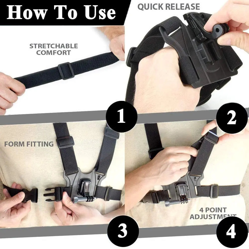 Chest Strap Mount Belt for Gopro Hero 12 11 10 9 8 7 6 Insta360 R X2 DJI OSMO Action Camera Harness for Go Pro Accessories Vue