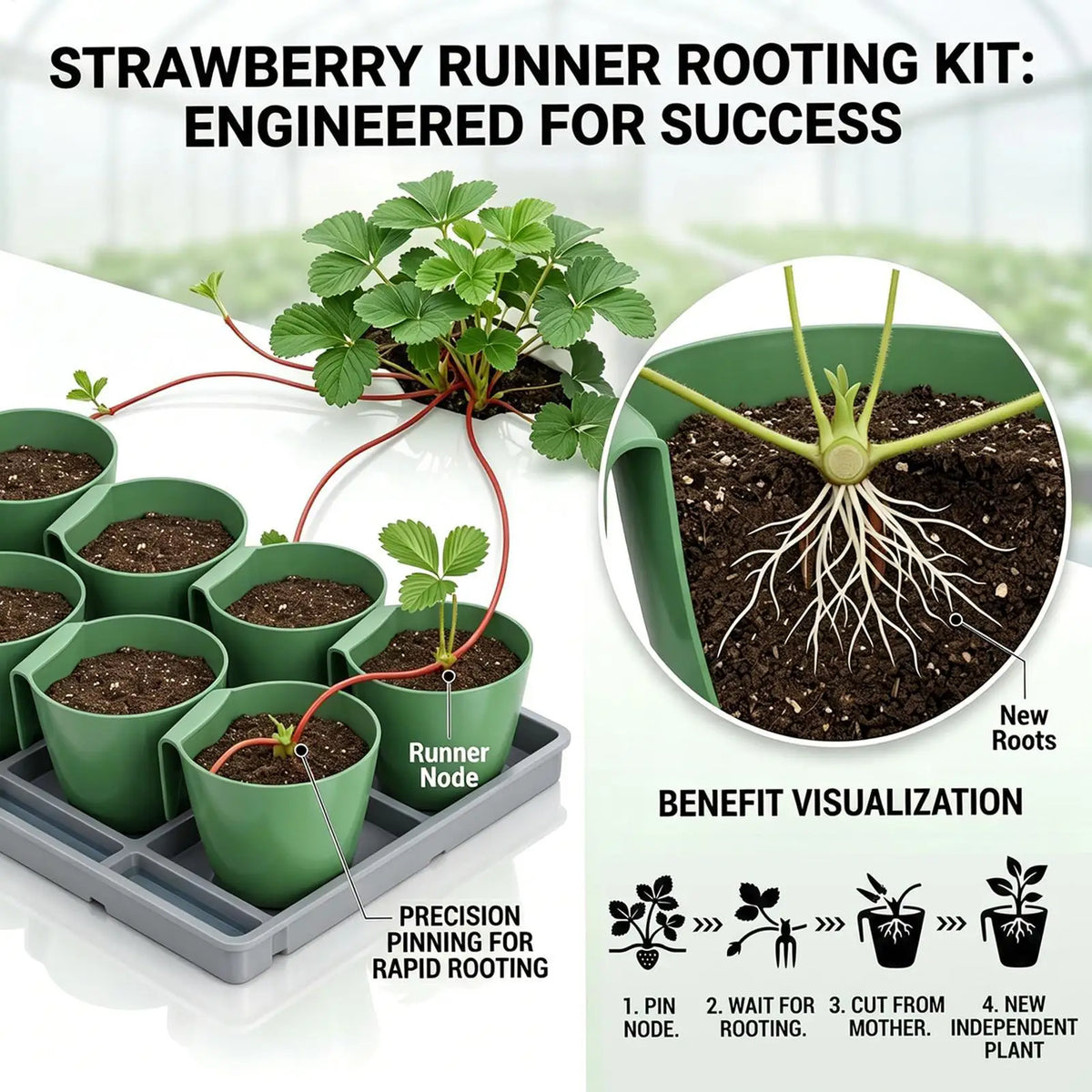 10 Pieces Strawberry Propagation Cups with 20 Runner Forks Breathable Reusable Rooting Kit for Garden Balcony Patio Greenhouse Vue