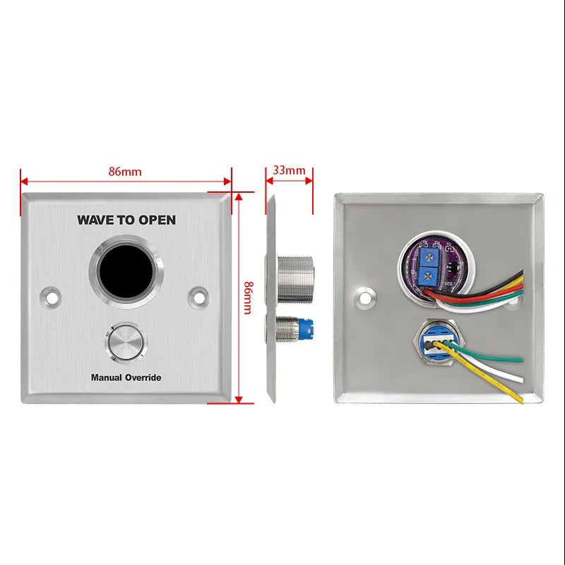 12V/24V Infrared Sensor Switch No Touch Contactless Door Release Exit Button with LED Indication No Touch Exit Switch for Access Vue