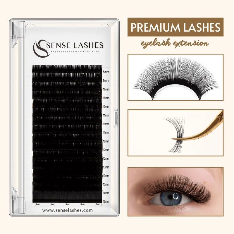 Sense Lashes Faux Mink Russian Volume Eyelash Extensions 16 Row Eyelash Extensions Vue C 0.03mm 8mm