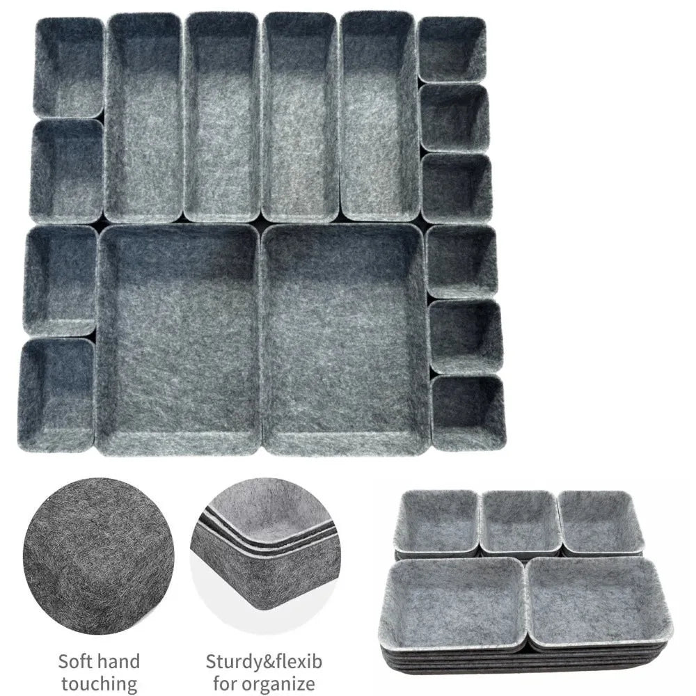16Pcs/Set Creative Felt Storage Box Set Space-Saving Stackable Drawer Organizer Durable Seamless Desktop Sundries Box Vue