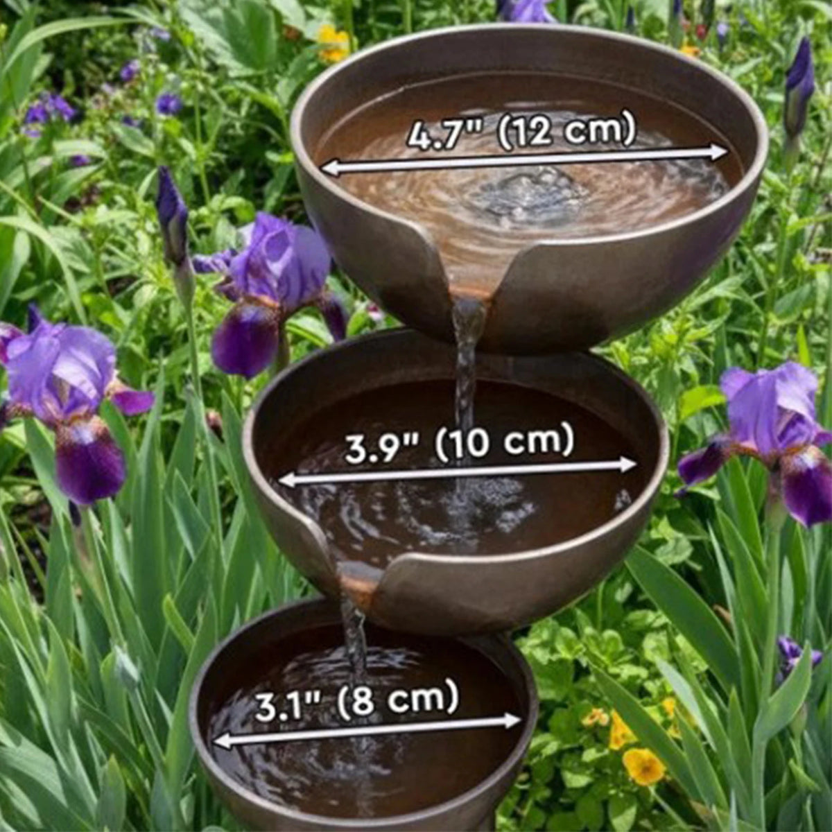 3-Layer Iron Water Bowls Garden Stake Weatherproof Vintage Birds Water Feeding Bowl for Outdoors Gardens Patio Yard Lawn Decor Vue