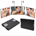 Travel Portable 360° Trifold Vanity Makeup Mirror with Height Adjustable Telescoping Hook for Hair Self Cutting Shaving Gifts Vue Black