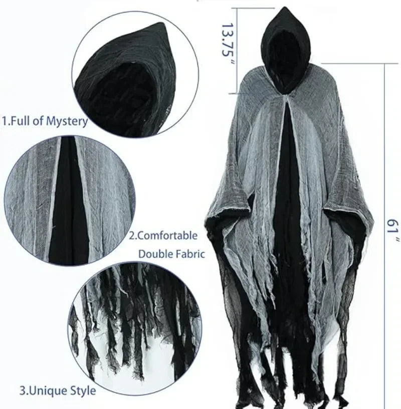 1PC Halloween Cloak Cape Cos Zombie Skeleton Ghost Cosplay Costume Props Scary Spooky Party Decoration Accessory Vue