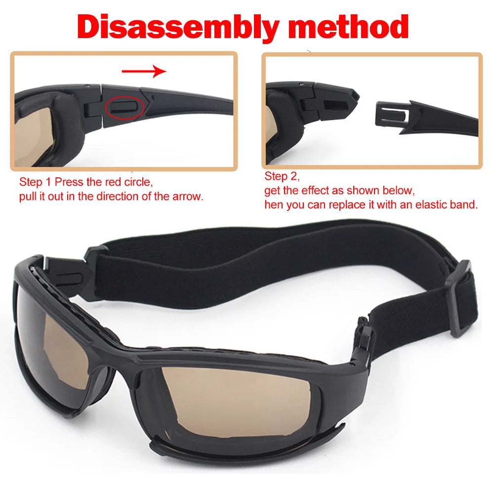Motorcycle Riding Glasses Foam Padded UV400 Eye Protection Goggles Interchangeable Lens Anti-Wind Sunglasses for Outdoor Sport Vue