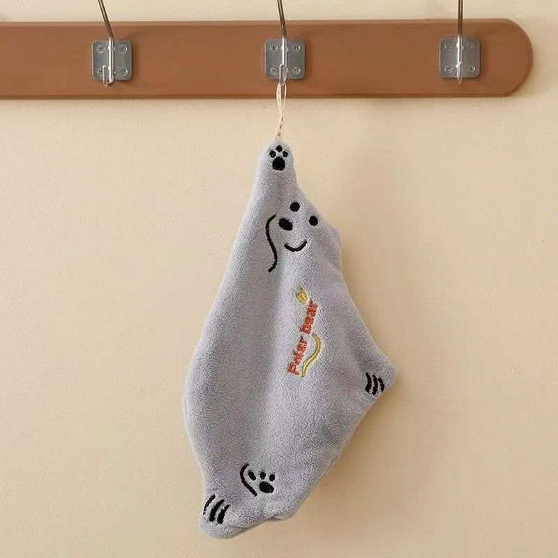 2pcs Polar Bear Hand Wiping Towel Super Absorbent Hanging Kitchen Towel Coral Design Thick Cartoon Hand Towel Vue