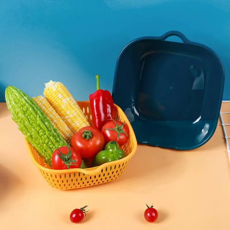 Double-layer Kitchen Sink Colander for Fruits and Vegetables Featuring Multi-purpose Usability for Easy Cooking Vue