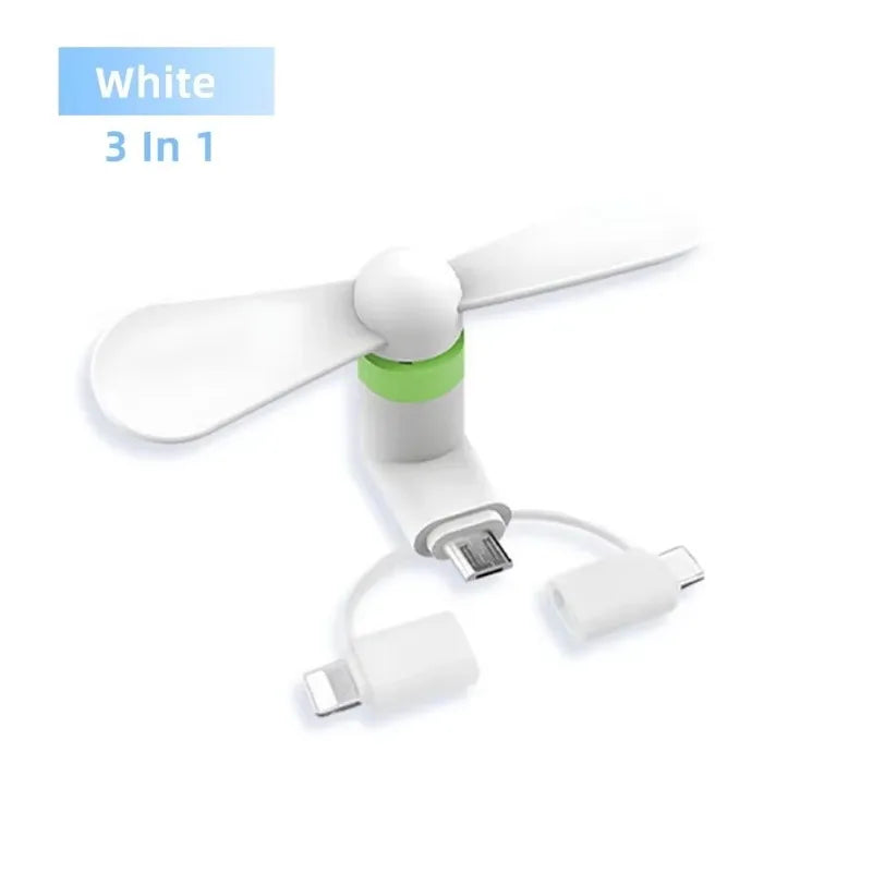 Portable 3 IN 1 Mini Fan USB Mobile Phone Cooler Fan For iPhone Samsung Xiaomi Micro/Type-C/IOS Universal Cooling Accessories Vue 1PCS-SJFS-B