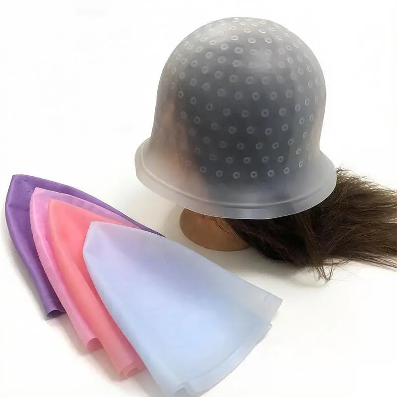 Silicone Hair Dye Cap With Hook Needle Professional Barber Frosting Highlight Coloring Hat Salon Hair Bleaching Styling Tool Vue