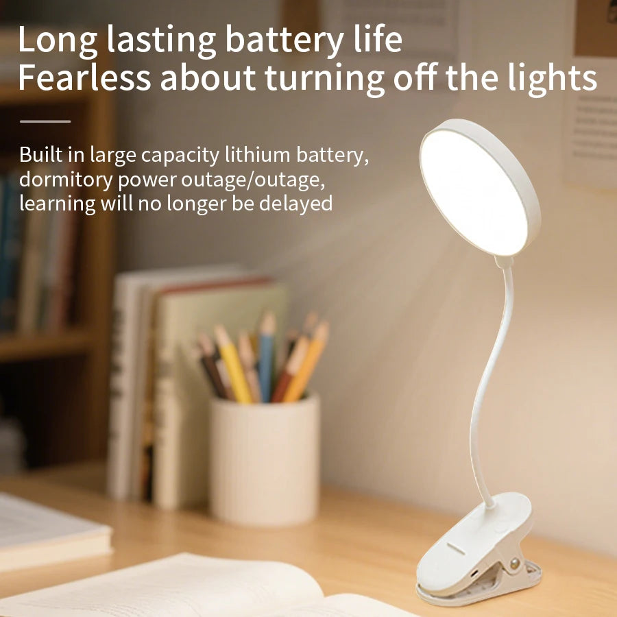 Portable Rechargeable Led Night Light Bedside Table Desk Lamp for Office Student Reading Book Eye Protection with Folding Clamp Vue 500mAh Rechargeable