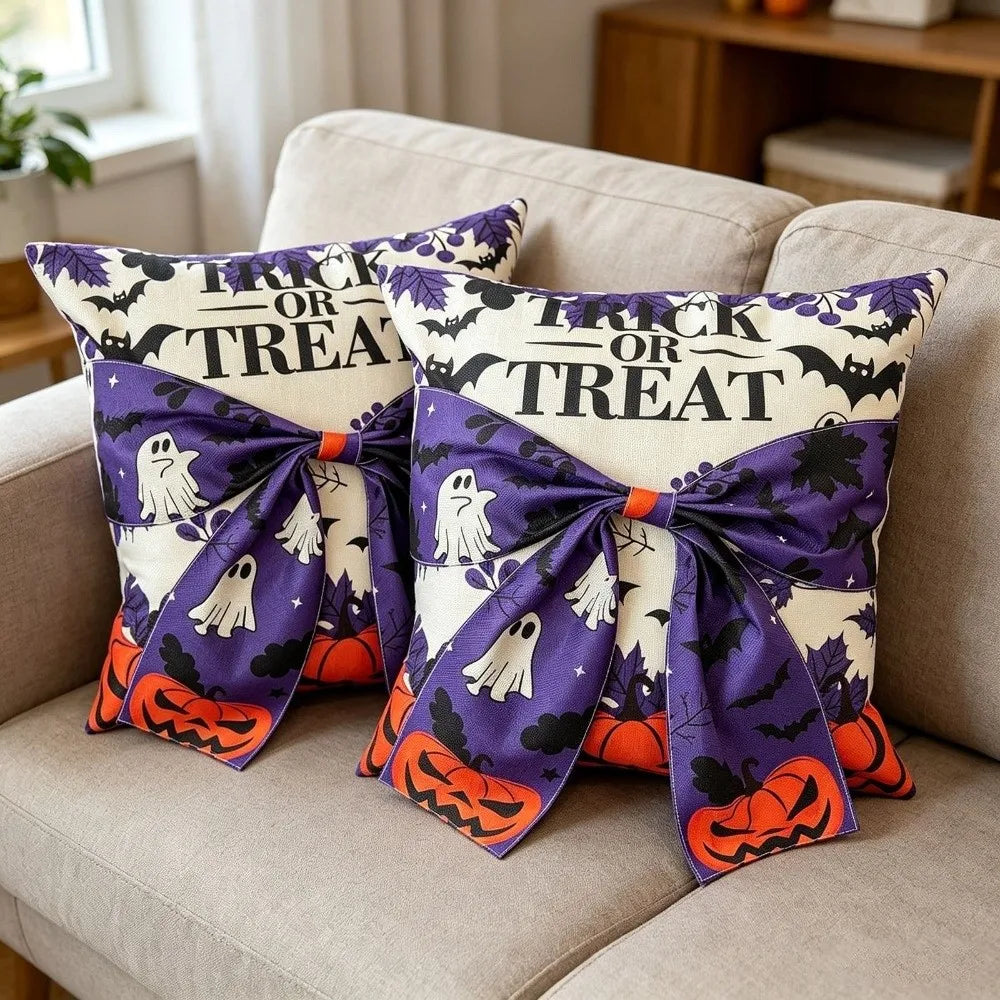 Gothic Style Halloween Ghost Pillowcase Washable Wear Resistant Spider Web Cushion Cover Comfortable Soft Square Pillow Covers Vue