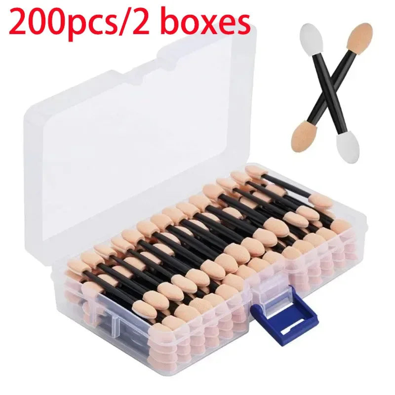 Wholesale 50/100/200pcs length factory eyeshadow sponge eyeshadow disposable double-sided container brush applicators including Vue 200pcs of 2 boxes