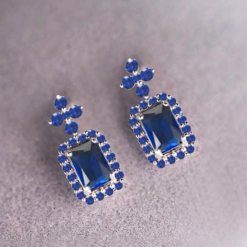 Huitan Light Blue CZ Drop Earrings – Geometric Fashion Jewelry CZ Drop Earrings Vue E4659