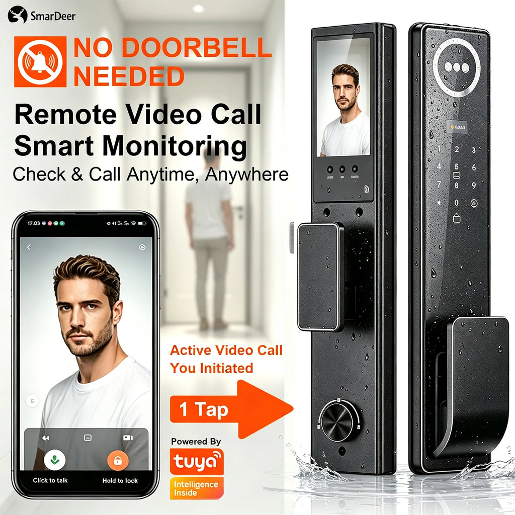 3D Face & Palm Vein Smart Door Lock IP65 Waterproof Tuya Video Call Biometric Fingerprint Electronic Lock for Home Front Door Vue