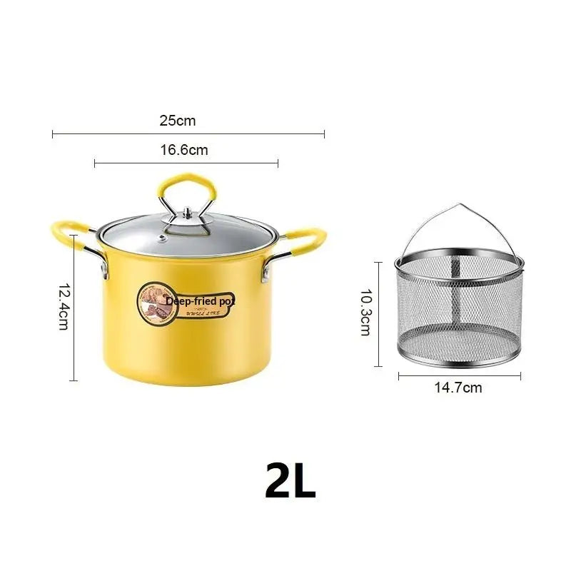 2/3L Deep Fryer Pot Stainless Steel Frying Pot With Oil Filter Rack Lid For Home Kitchen Cooking Appliances Cookware〔CC11〕 Vue 2L