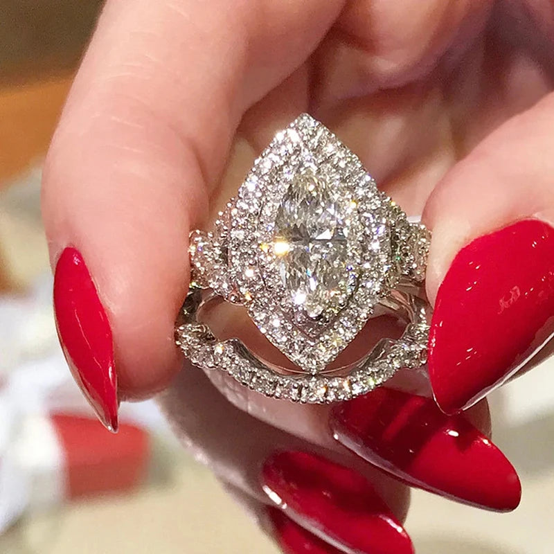 Huitan Marquise CZ Bridal Ring Set – Elegant Women's Wedding Jewelry Bridal Ring Set Vue T0481 9