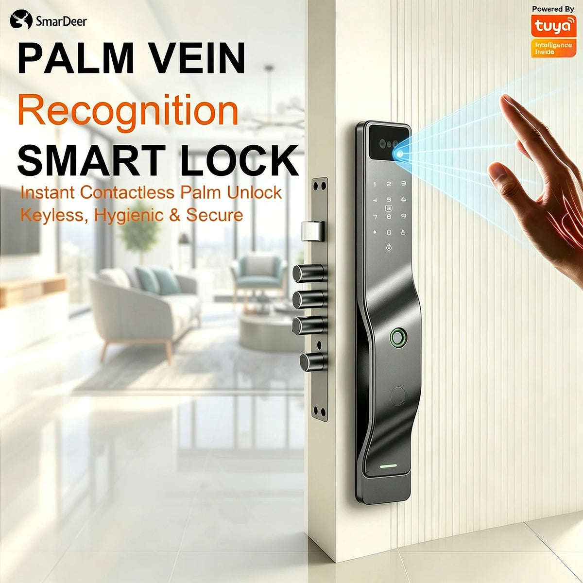 SmarDeer 3D Face Palm Vein Smart Lock Biometric Fingerprint Door Lock APP Remote Temporary Password Keyless Entry Home Security Vue