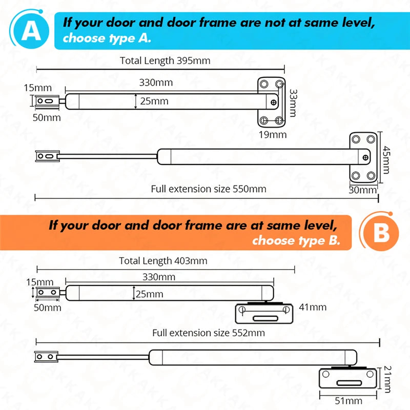 KAK Overhead Door Closer Soft Close Automatic Door Close Hardware Gas Spring Door Closer 110 Degree Positioning 30KG 60KG Vue