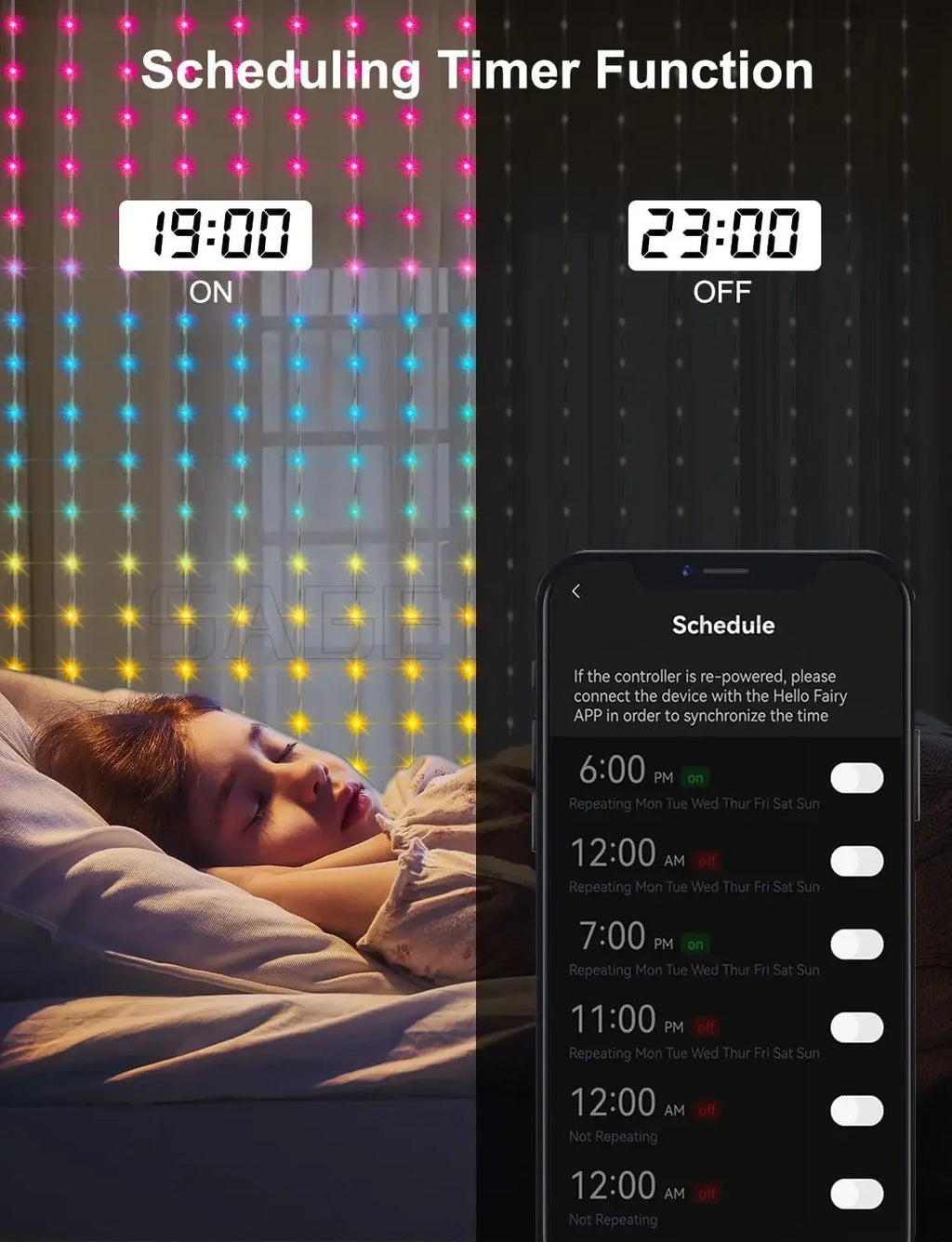 400LEDs Smart LED Curtain Lights USB Dynamic Pattern DIY Curtain String Light with App Remote for Christmas Halloween 2*2m/3*3m Vue