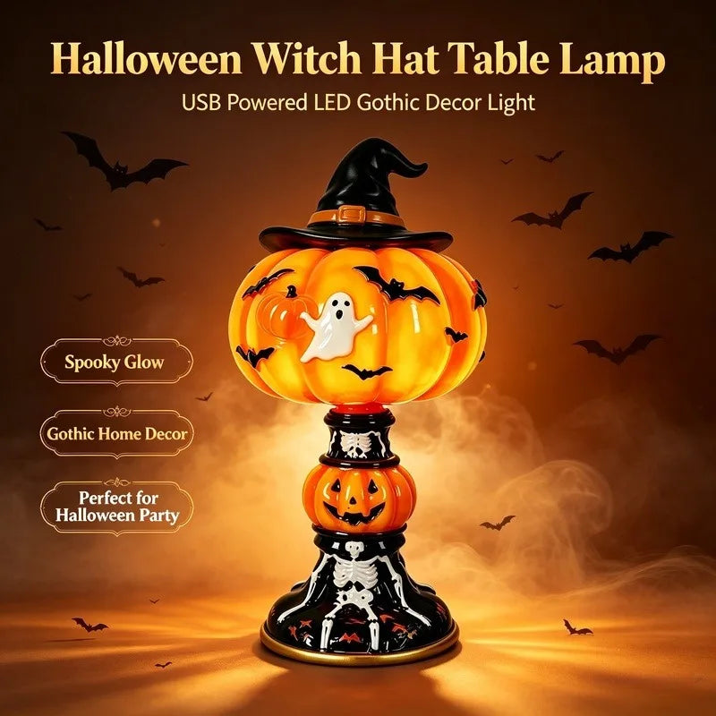 LED Halloween Witch Hat Lamp, USB Tabletop Light Gothic Decor for Spooky Party Home Decoration Vue