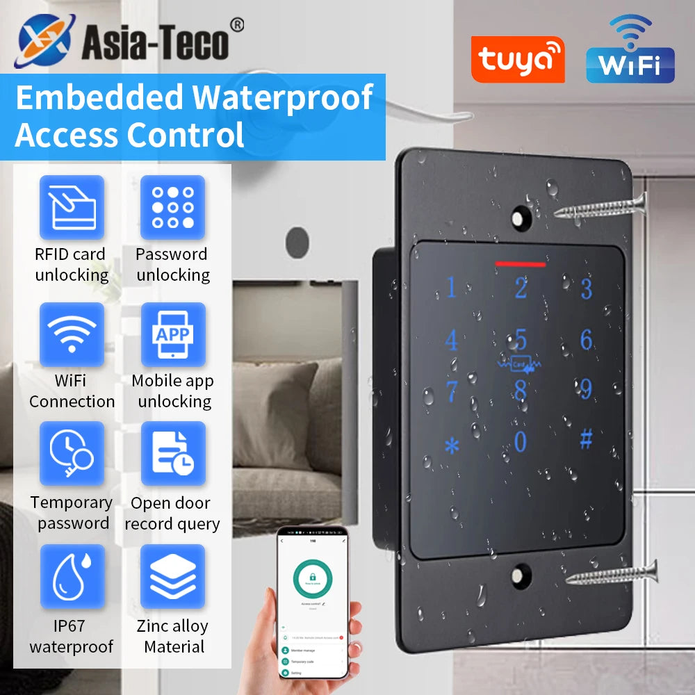 WiFi Tuya Smart Door Lock Keyboard RFID Access Controller Waterproof Metal Keypad Concealed Pit mounted Biometric Access Control Vue
